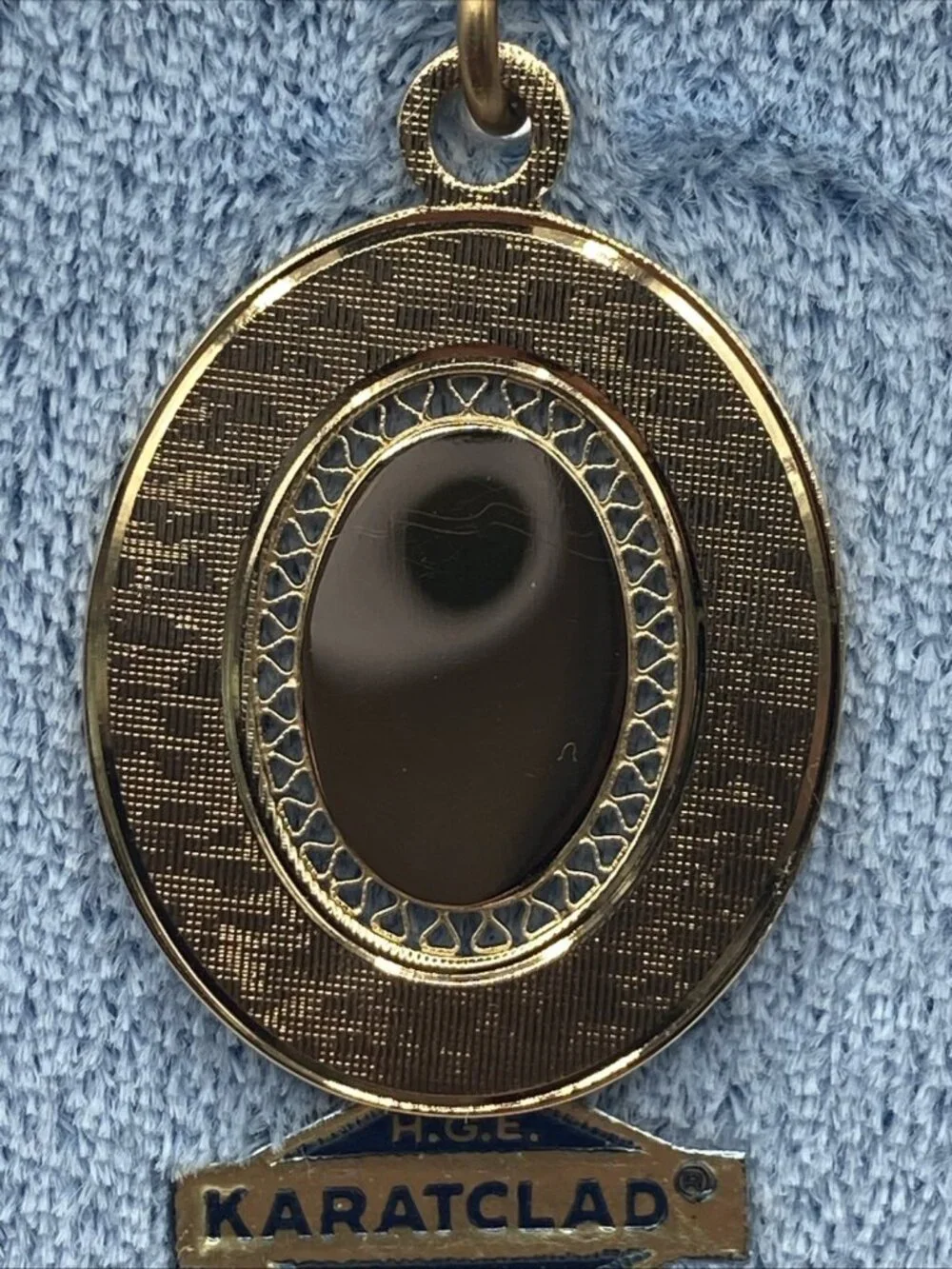 VTG Karatclad Oval Photo Locket Charm New In Box Portrait Pendant Gold 14KHGE